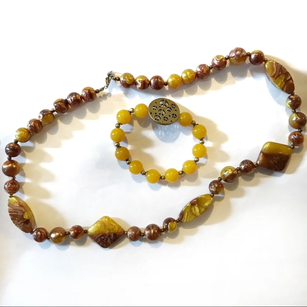 Simulated Stone Bracelet Necklace Butterscotch Carmel Colors